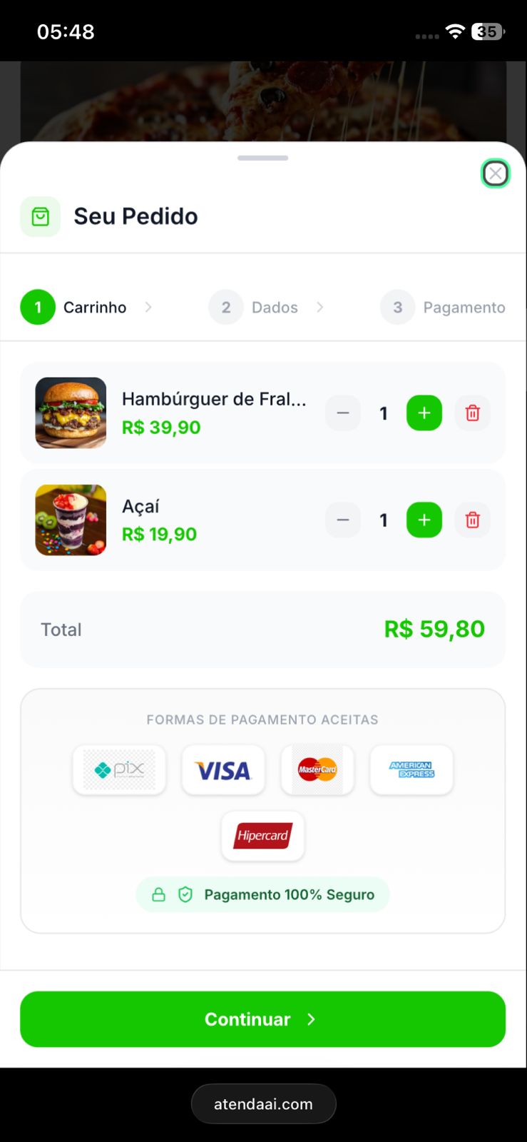 Carrinho de compras com itens e total